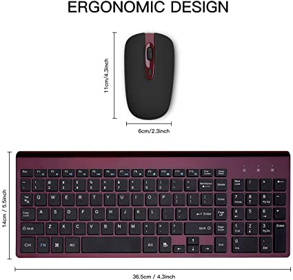 Photo 1 of Wireless Keyboard Mouse Combo, cimetech Compact Full Size Wireless Keyboard and Mouse Set 2.4G Ultra-Thin Sleek Design for Windows, Computer, Desktop, PC, Notebook - (Wine red)
