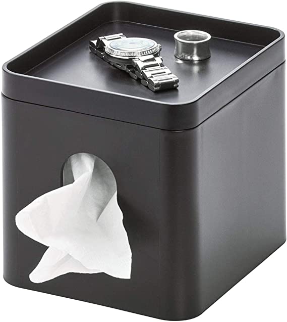 Photo 1 of iDesign Cade Facial Tissue Cover, Boutique Box Bathroom Holder for Vanity, Countertops, Desk, Office, Dorm, 15.5 cm x 13.1 cm x 13.7 cm, Matte Black
