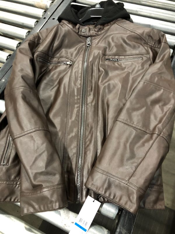 Photo 3 of Calvin Klein Men's Faux Lamb Leather Moto Jacket with Removable Hood and Bib
SIZE XL