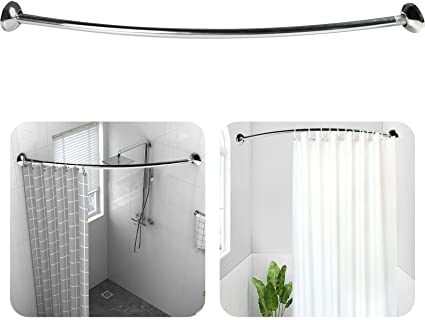 Photo 1 of Adjustable Curved Shower Rod Expandable Rustproof Aluminum Alloy Shower Rod 43.3" to 70.8"Telescoping Design Exquisite Wall Mount Shower Curtain Rod for Bathroom (Silver 1)