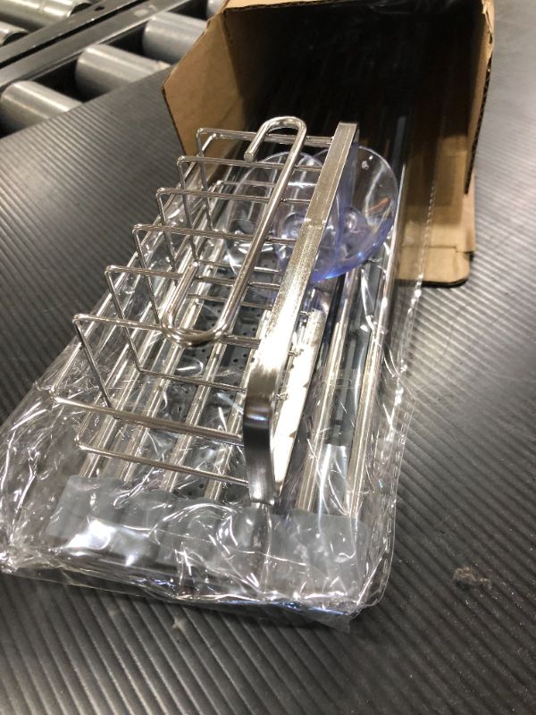 Photo 1 of BAMEOS Roll Up Dish Drying Rack Over The Sink, 20”L x 11”W x 4.72”H Foldable Stainless Steel Dish Drying Rack with Utensil Holder & Sponge Holder for Kitchen Sink (Gray)