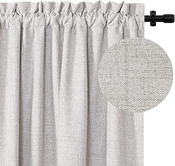 Photo 1 of 100% Blackout Shield Blackout Curtains for Bedroom, Rod Pocket Blackout Curtains Linen Textured Blackout Curtains 84 Inches Long for Living Room(50 inches Wide Each Panel, 2 Panels, Beige)