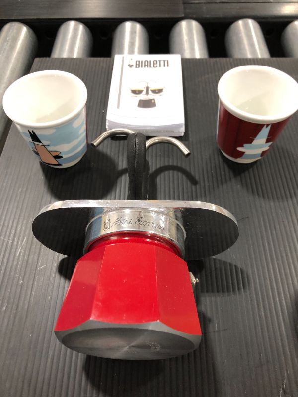 Photo 2 of Bialetti - Mini Express Magritte: Moka Set includes Coffee Maker 2-Cup (2.8 Oz), Red, Aluminium