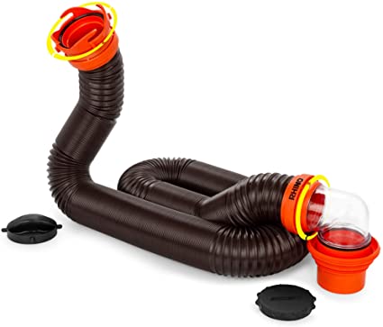 Photo 1 of 15ft RV Sewer Hose Kit, Includes Swivel Fitting and Translucent Elbow with 4-In-1 Dump Station Fitting, Storage Caps Included, Frustration-Free Packaging