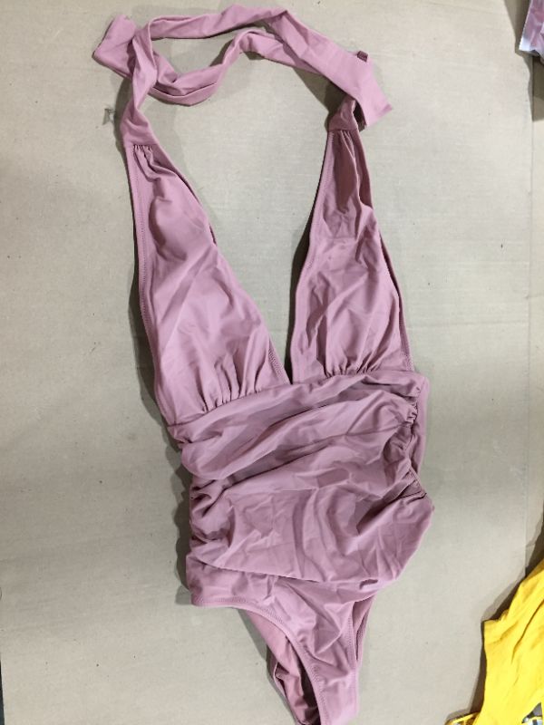 Photo 2 of Bianca Dusty Pink Plunge Halter One Piece Swimsuit M
