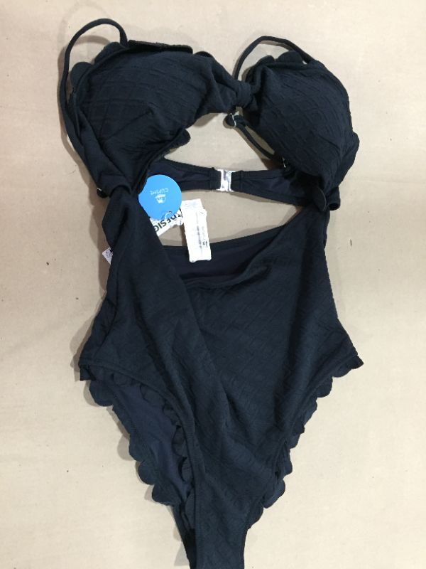 Photo 2 of Black Knotted Scalloped One Piece Swimsuit XL
