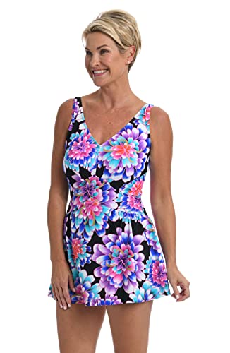 Photo 1 of Maxine of Hollywood Women's Standard V-Neck Swim Dress One Piece Swimsuit, Black//Mum's the Word, 18
