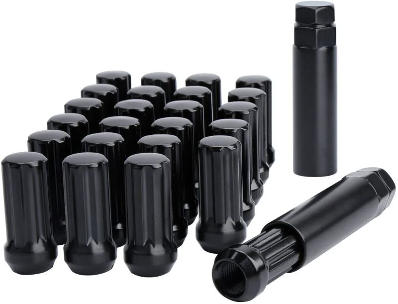 Photo 1 of 14mmx1.5 Wheel Lug Nuts, 24x Black M14x1.5 Lug Nut, Conical/Cone Bulge Seat, Dynofit Closed End Lug Nuts with 2 Socket Keys for Chevy GMC Cadillac Lincoln SAAB Saturn 6 Lug Aftermarket Wheel
