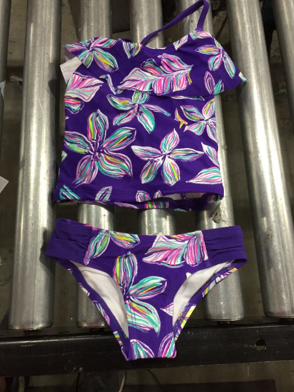 Photo 3 of Kanu Surf Girls' Bikini Bottoms Purple - Purple Charlotte Floral Flounce Crisscross Tankini - Toddler
