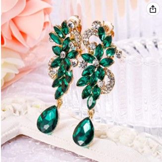 Photo 1 of BriLove Women's Bohemian Boho Crystal Flower Wedding Bridal Chandelier Teardrop Bling Clip-On Dangle Earrings