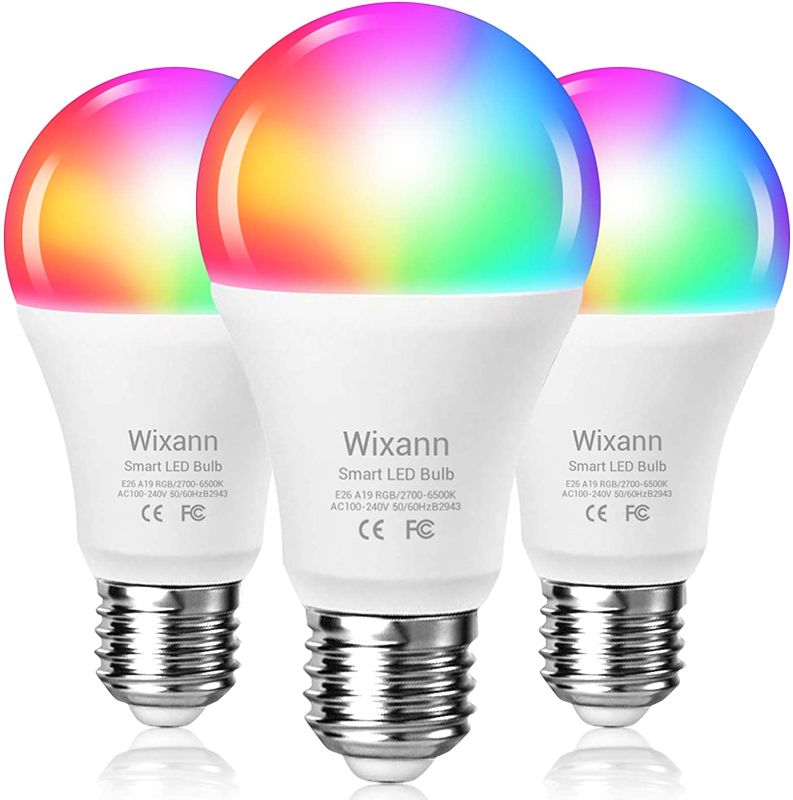 Photo 1 of Wixann 9W Smart Wi-Fi Light Bulbs, Compatible with Alexa & Google Home Assistant Siri Shortcut (No Hub Required) A19, E26, 80W Equivalent Dimmable RGBCW Color Changing LED Bulb Decoration, 3 Pack
