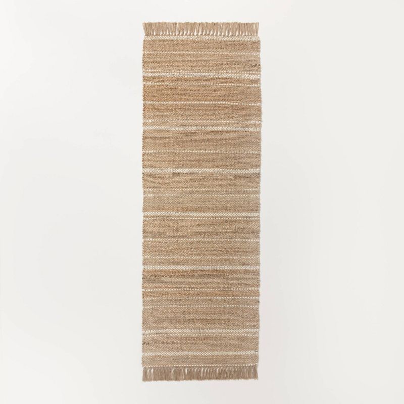Photo 1 of 2'4" X 7' Natural Jute Variegated Stripe Area Runner Cream - Hearth & Hand™ with Magnolia
