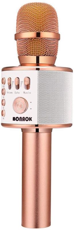 Photo 1 of BONAOK Wireless Bluetooth Karaoke Microphone,3-in-1 Portable Handheld Karaoke Mic Speaker Machine Home Party Birthday for All Smartphones Q37 (Rose Gold)
