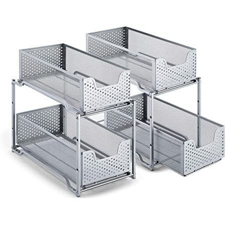 Photo 1 of 2 Pack - Simple Trending Stackable 2-Tier Under Sink Cabinet Organizer with Sliding Storage Drawer, Silver
