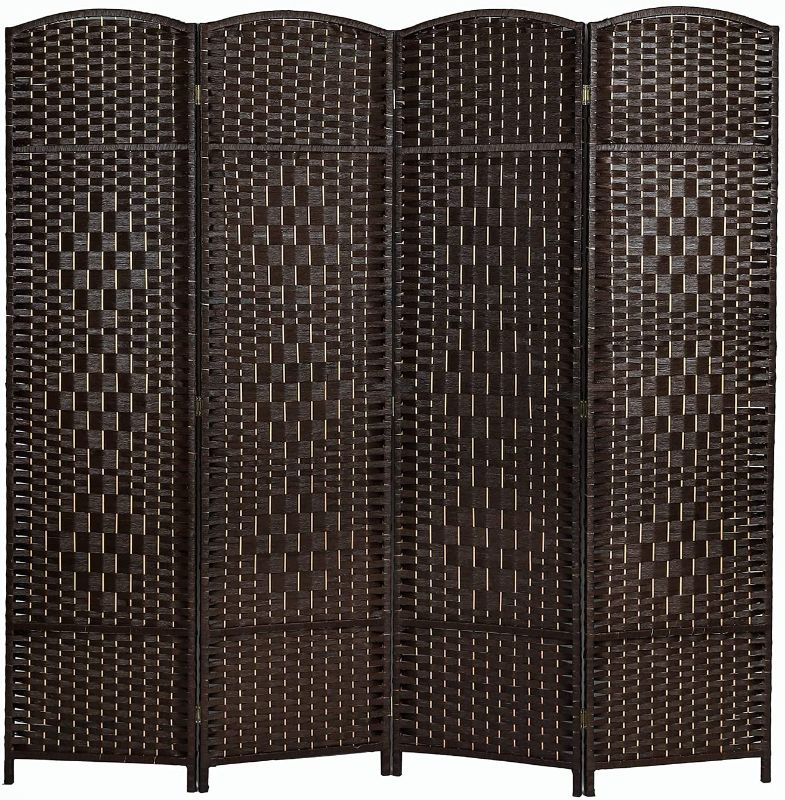 Photo 1 of 4 Panel Folding Arch Room Divider Hand-Woven Design Room Divider 6ft High Fiber Freestanding Privacy Screen Suitable for Living Room and Study, Brown
