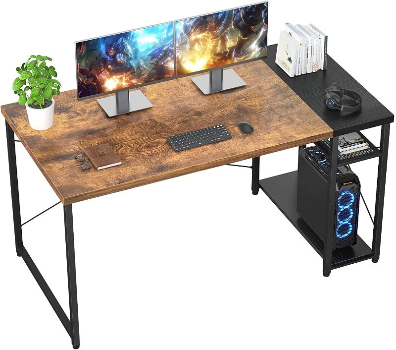 Photo 1 of Foxemart Computer Desk 47 Inch Home Office Desk Industrial Sturdy Writing Table with Storage Shelves Modern Simple Style PC Desk for Home Office Study Room Workstation, Rustic Brown and Black
