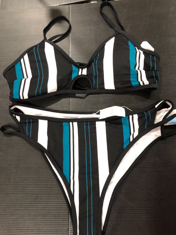 Photo 3 of Blue White And Black Striped Bikini [XL]
