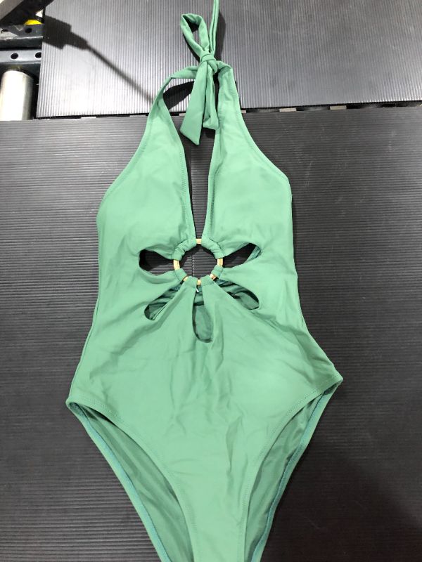 Photo 3 of Green Halter Flower Cutout One Piece Swimsuit [XS]
