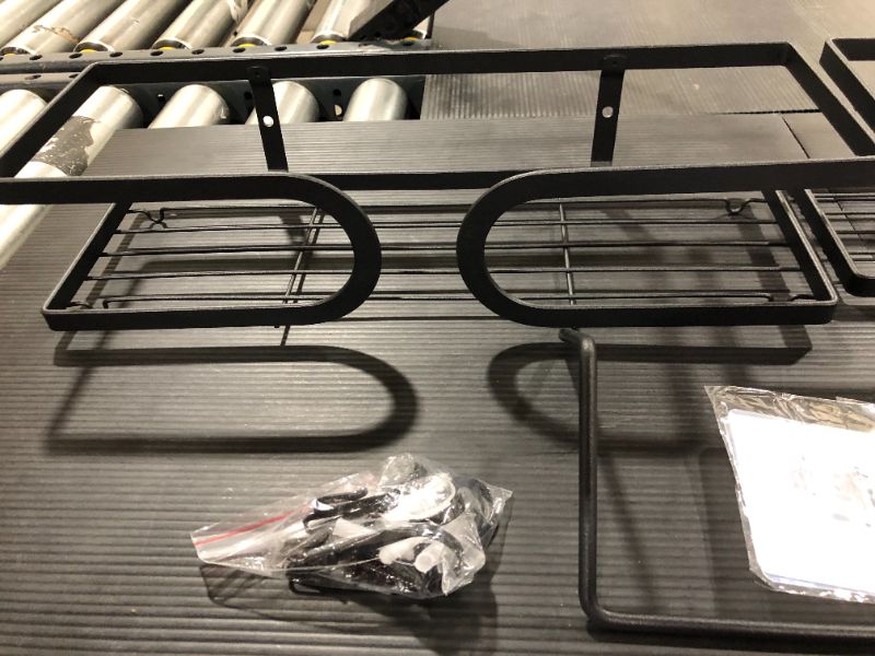 Photo 1 of 2 Pack of Black Metal Shelves with hooks and towel bar.