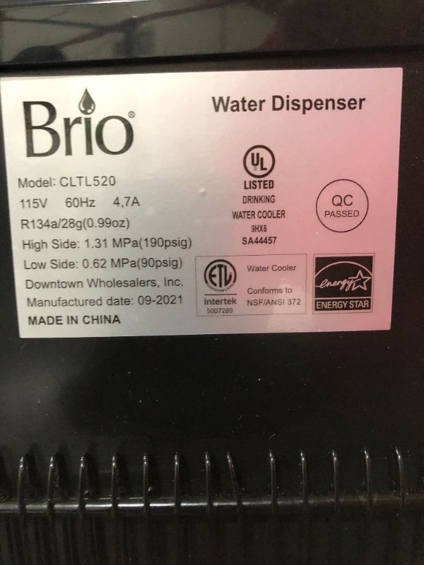 Photo 5 of Brio Limited Edition Top Loading Water Cooler Dispenser - Hot & Cold Water, Child Safety Lock, Holds 3 or 5 Gallon Bottles - UL/Energy Star Approved