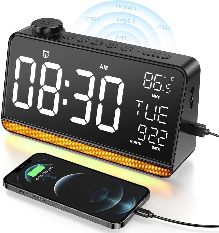 Photo 1 of Alarm Clock for Bedroom Dekala 9" Large Display Digital Clock Radios for Bedroom Alarm Clock with USB Charger Dual Alarm Clock Radio 4 Sleep Sound Machine Dimmer Night Light Snooze