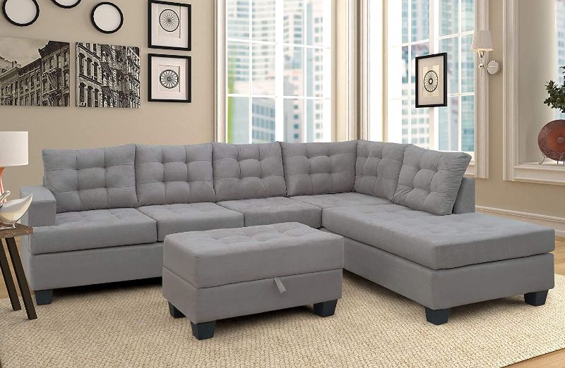Photo 1 of 3 PC Sectional Sofa Set, Gray Linen Right -Facing Chaise [Sofa Only]
