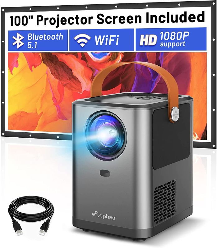 Photo 1 of Mini WiFi Bluetooth Projector, ELLEPHAS 1080P Full HD Supported Movie Projector, Home Theater Video Projector with 100" Projector Screen & Zoom, Compatible with Android/iOS/PC/TV Stick/PS4/ DVD Player