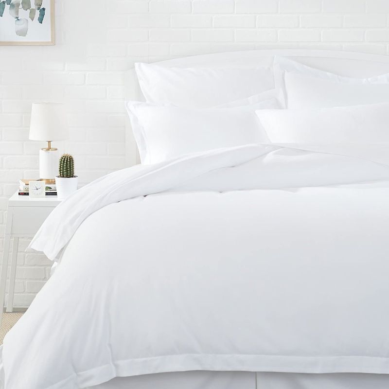 Photo 1 of Amazon Basics Light-Weight Microfiber Duvet Cover Set with Snap Buttons - Full/Queen, Bright White