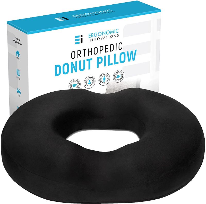 Photo 1 of Ergonomic Innovations Donut Pillow - Tailbone Hemorrhoid Cushion, Donut Seat Cushion Pain Relief for Hemorrhoids, Sores, Prostate, Coccyx, Sciatica, Post Natal, Pregnancy, Ischial Bursitis Tuberosity