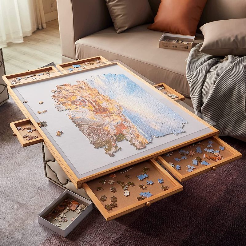 Photo 1 of Wooden Puzzle Table with Drawer for Storing Puzzles, Non-Slip Felt Surface, Portable Puzzle Board, Suitable for Adults and Children