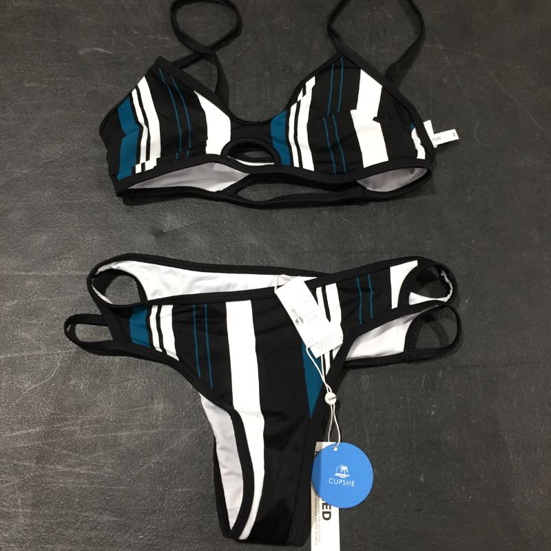 Photo 2 of Blue White And Black Striped Bikini, XS