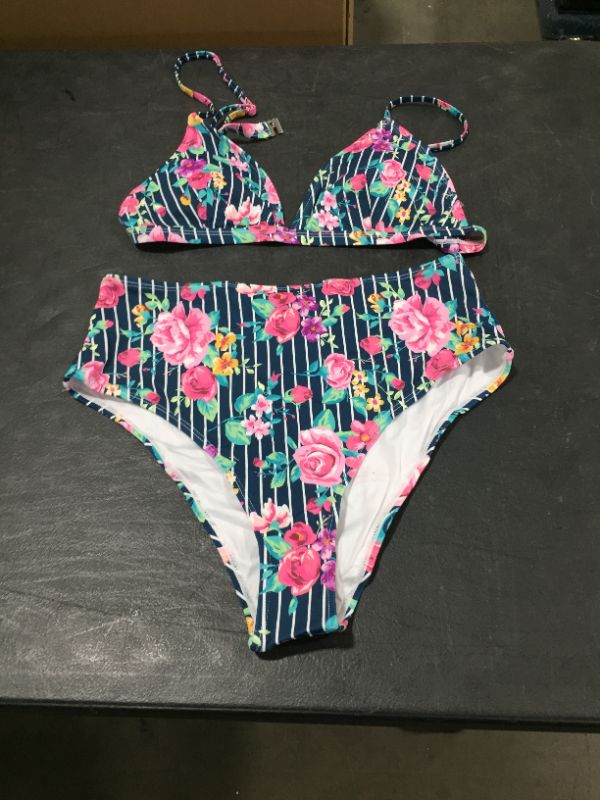 Photo 2 of Floral And Striped High Waisted Bikini, XL