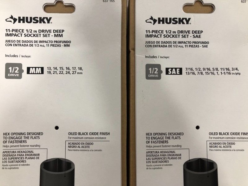 Photo 1 of (2 pack) Husky 1/2 In. Drive (SAE AND Metric) Deep Impact Socket Set, 22 PC total