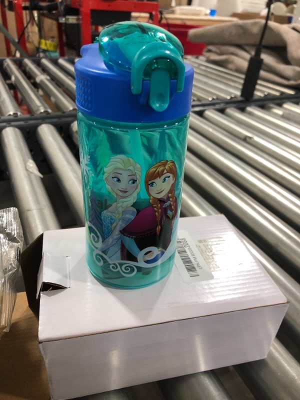 Photo 2 of Zak Designs Disney Frozen 2 Kids Spout Cover and Built-in Carrying Loop Made of Plastic, Leak-Proof Water Bottle Design, 16oz, Elsa & Anna
