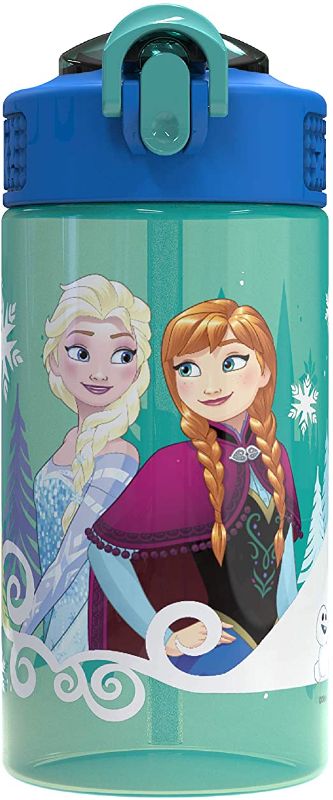 Photo 1 of Zak Designs Disney Frozen 2 Kids Spout Cover and Built-in Carrying Loop Made of Plastic, Leak-Proof Water Bottle Design, 16oz, Elsa & Anna
