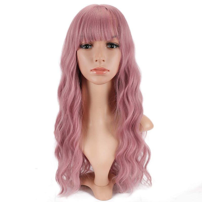 Photo 1 of VCKOVCKO Long Loose Weave Pink Wig Fluffy Curly Wavy Hair Wigs for Girl Synthetic Cosplay Party Wigs for Women (24", Purple Pink)