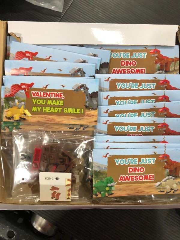 Photo 2 of 24 Packs Valentines Day Cards with Dinosaur Building Blocks, Valentines Dinosaur