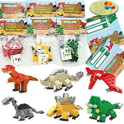 Photo 1 of 24 Packs Valentines Day Cards with Dinosaur Building Blocks, Valentines Dinosaur