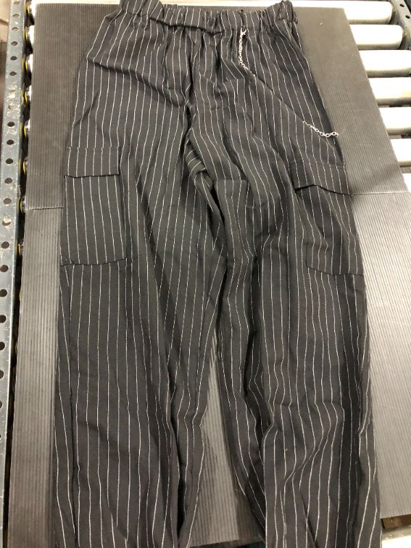 Photo 1 of Pinstripe Black Pants with Chain with elastic leg openings [Size YL]