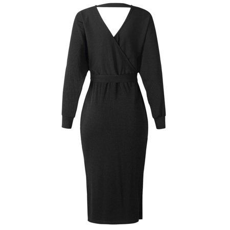 Photo 1 of Bodycon Split Sweater Long Dress With Waist Tie [Size Unknown]