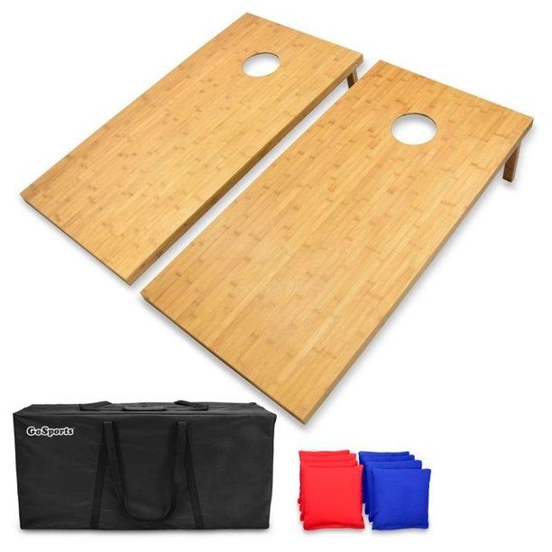 Photo 1 of GoSports Bamboo Regulation Size Bamboo Cornhole Set Includes 8 Bean Bags & Carrying Case
