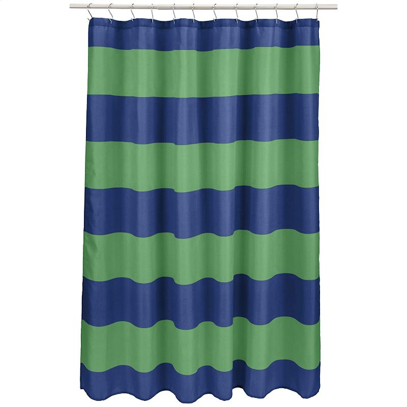 Photo 1 of Amazon Basics Fun and Playful Blue/Green Rugby Stripe Kids Microfiber Bathroom Shower Curtain - Blue/Green Rugby Stripe, 72 Inch
