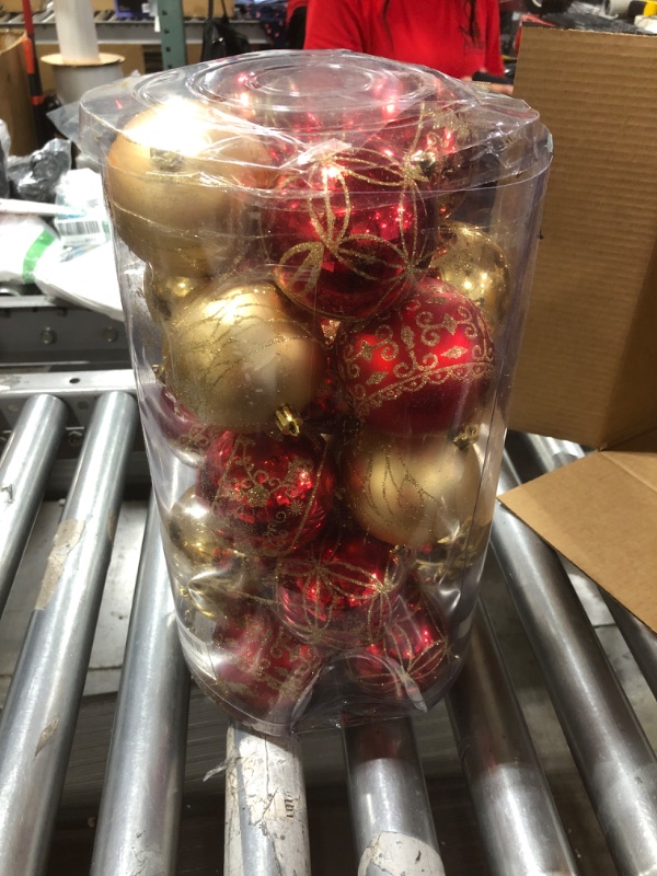 Photo 1 of 25 PCS Christmas ornaments, red and gold sparkle 