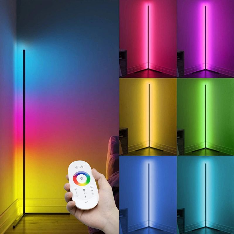 Photo 1 of RGB Color Led Floor Lamp, Color Changing Modern Floor Lamp with Remote, Colors Effects, Brightness & Speed Adjustable Corner Light, Metal Floor Lamps for Living Room
