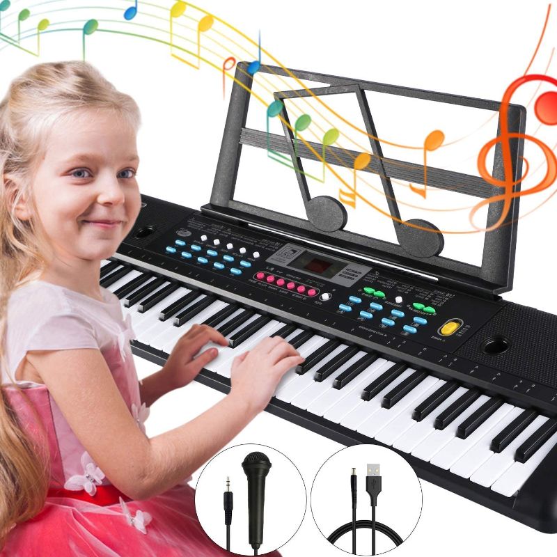 Photo 1 of Electronic Keyboard Piano 61 Keys, Portable Piano Keyboard with Music Stand, Microphone, Power Supply Digital Music Piano Keyboard Early Education Music Instrument for Beginners & Kids
