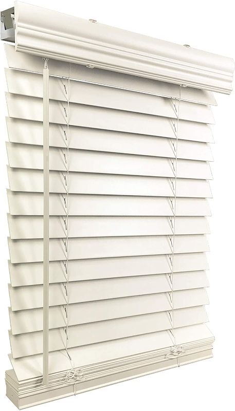 Photo 1 of 2" Faux Wood 35.625" W x 96" H, Inside Mount Cordless Window Blinds white pearl color 