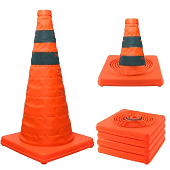 Photo 1 of 18 inch Collapsible Traffic Cones, 4 Pack Parking Cones| Safety Cones| Road Cones, Orange Cones with Reflective Collars, Pop up Construction Cones for Parking Lot & Driving Practice
