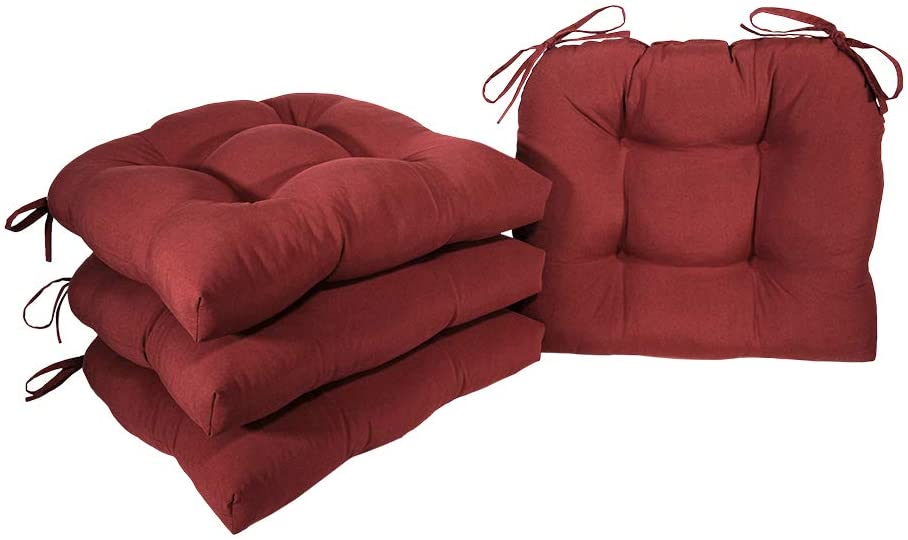 Photo 1 of Arlee - Microfiber Chair Pad Seat Cushion, Full-Length Ties for Non-Slip Support, Durable, Superior Comfort and Softness, Reduces Pressure, Washable, 15” wide x 14” deep. (Red, Set of 4)
