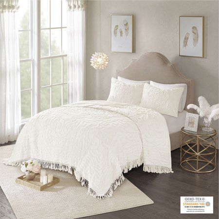 Photo 1 of 3pc King/California King Cecily Cotton Medallion Fringe Coverlet Set
