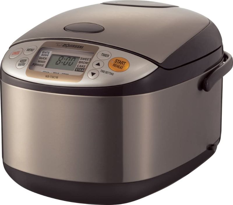 Photo 1 of Zojirushi NS-TSC18XJ Micom Rice Cooker & Warmer with Steam Basket 10 Cup (Uncooked) Stainless Brown
